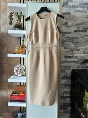 Sleeveless Beige Midi Sheath Dress - Brand: